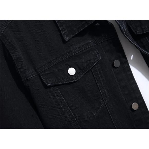 Men's Denim Jacket, Stretch Slim Fit Jean Jacket, Black - Picture 4 of 8